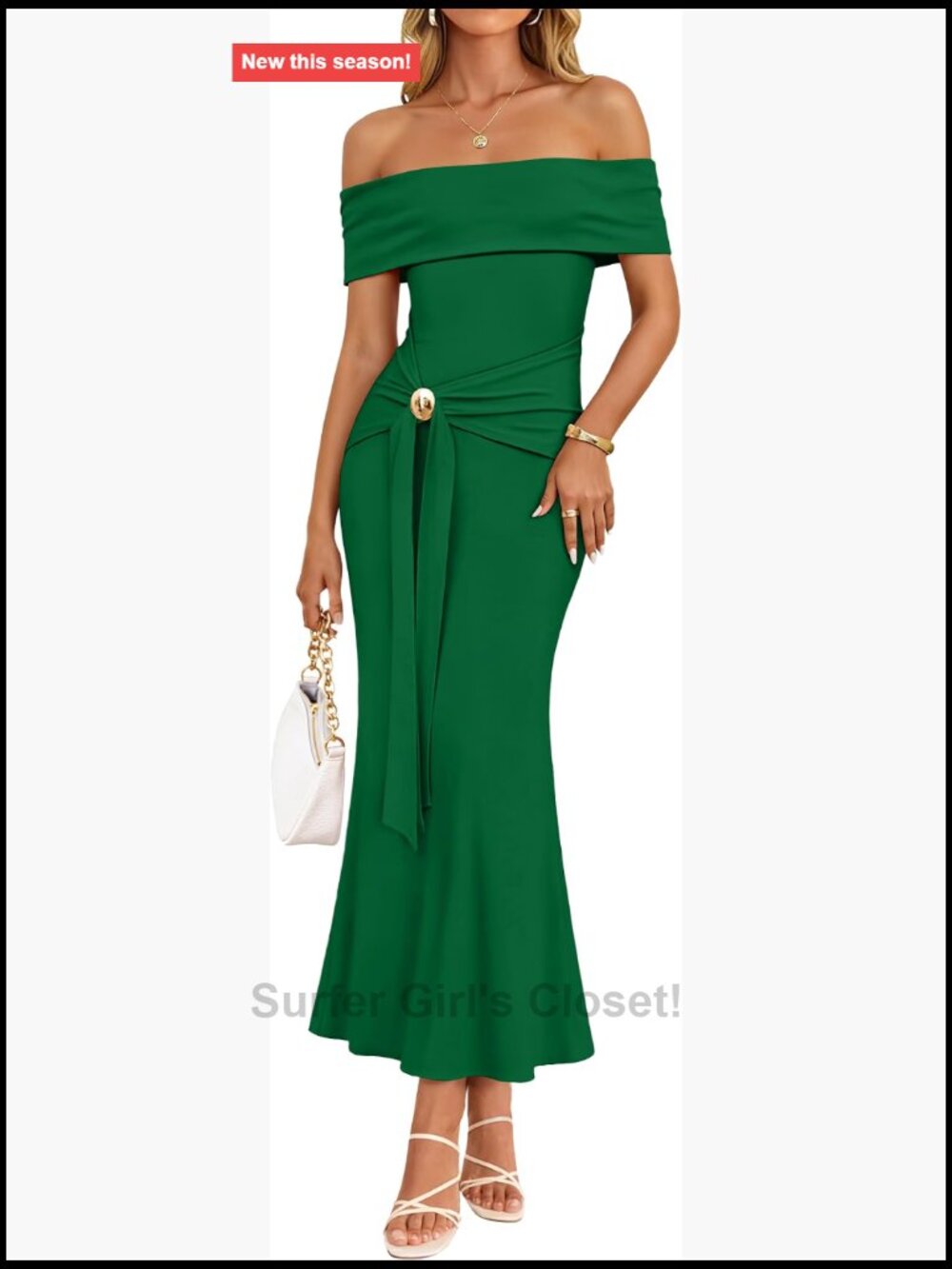 Off Shoulder Bodycon Maxi Dress with Buckle